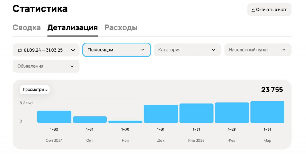 Результаты продвижения на Авито